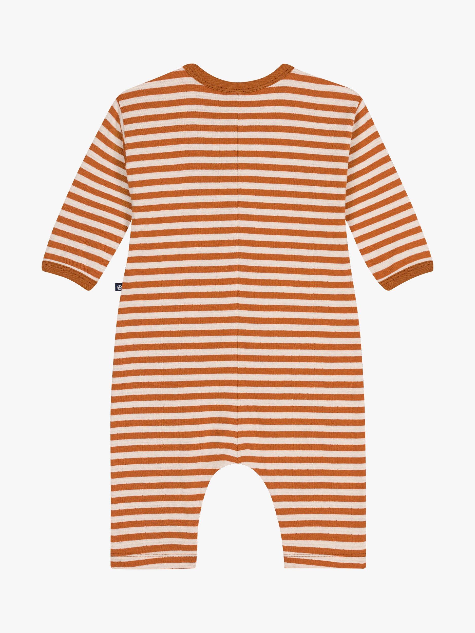 Product image 2 of 4, which shows Petit Bateau Baby Stripe Long Tube Knit Bodysuit, Ecureuil/Avalanche, 3M