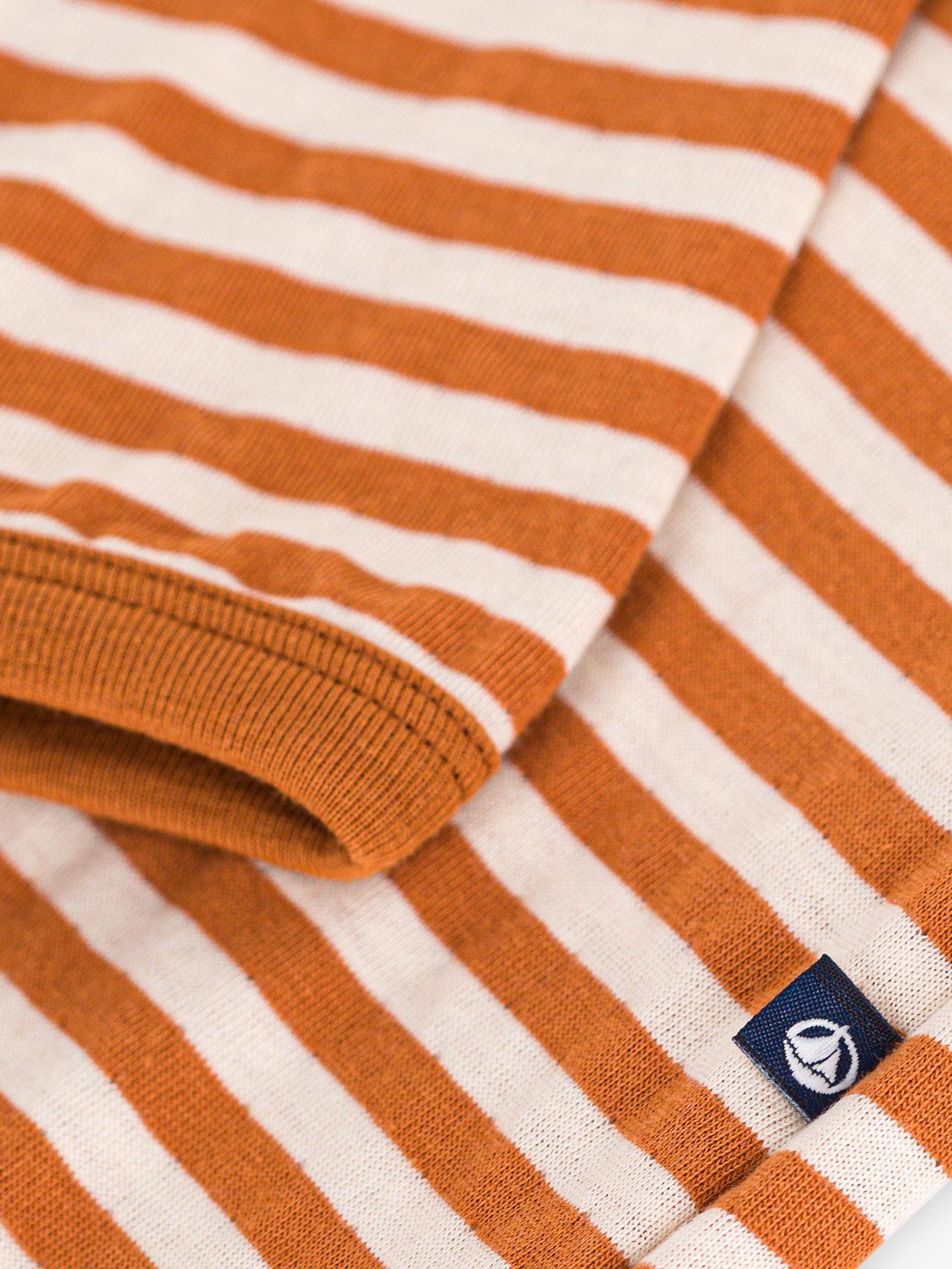 Product image 3 of 4, which shows Petit Bateau Baby Stripe Long Tube Knit Bodysuit, Ecureuil/Avalanche, 3M