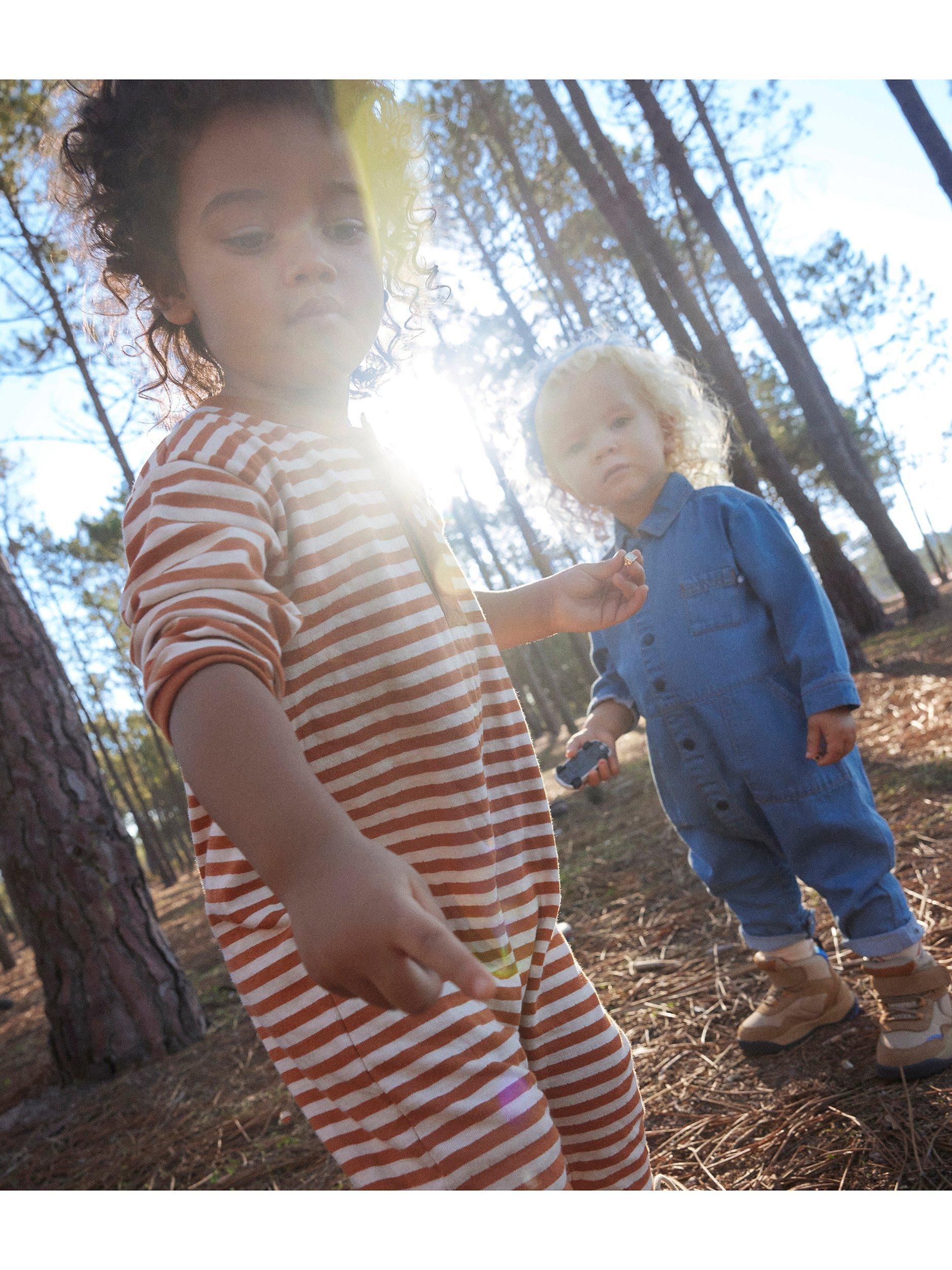 Product image 4 of 4, which shows Petit Bateau Baby Stripe Long Tube Knit Bodysuit, Ecureuil/Avalanche, 3M