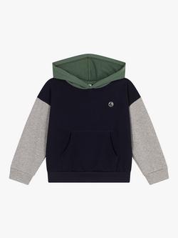 Petit Bateau Kids' Colourblock Fleece Hoodie, Smoke/Multi, Smoke/Multi