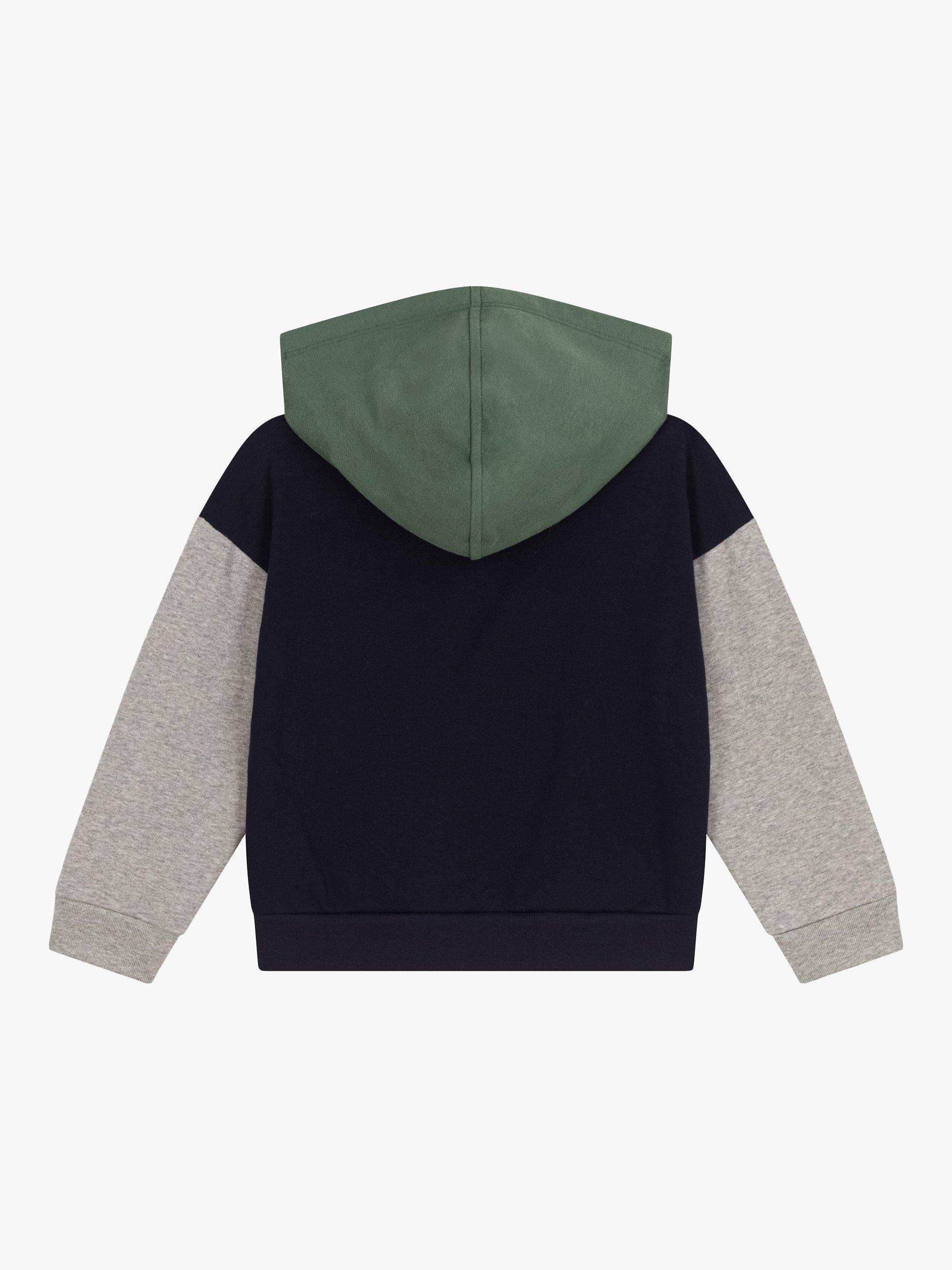 Product image 2 of 3, which shows Petit Bateau Kids' Colourblock Fleece Hoodie, Smoke/Multi, 3Y