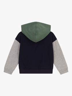 Petit Bateau Kids' Colourblock Fleece Hoodie, Smoke/Multi - view 2, Smoke/Multi