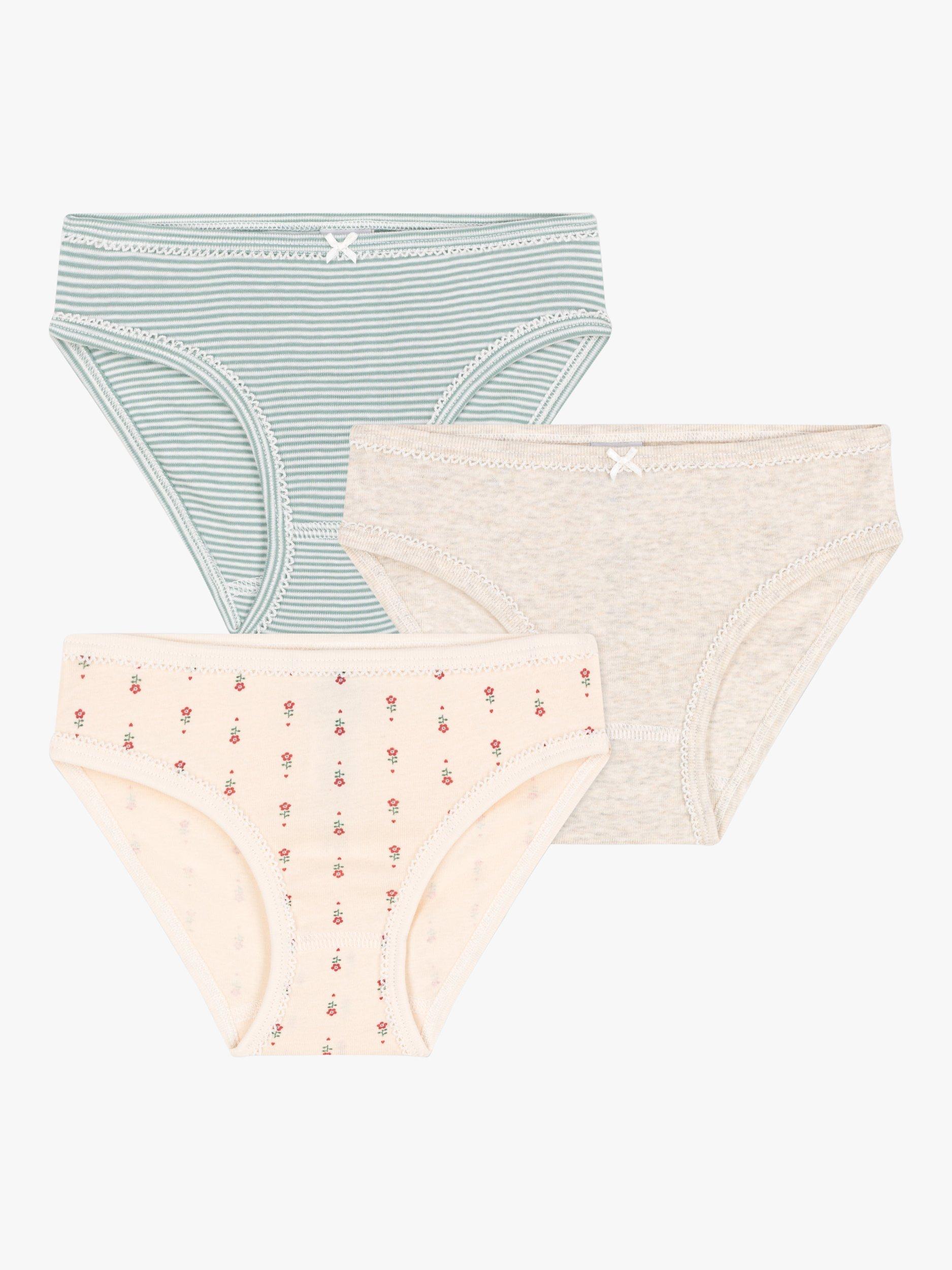 Product image 1 of 3, which shows Petit Bateau Kids' Floral & Stripe Briefs, Pack of 3, Multi, 3Y