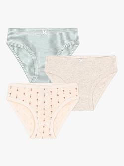 Petit Bateau Kids' Floral & Stripe Briefs, Pack of 3, Multi, Multi