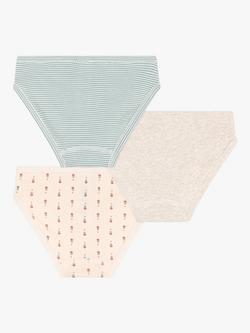 Petit Bateau Kids' Floral & Stripe Briefs, Pack of 3, Multi - view 2, Multi
