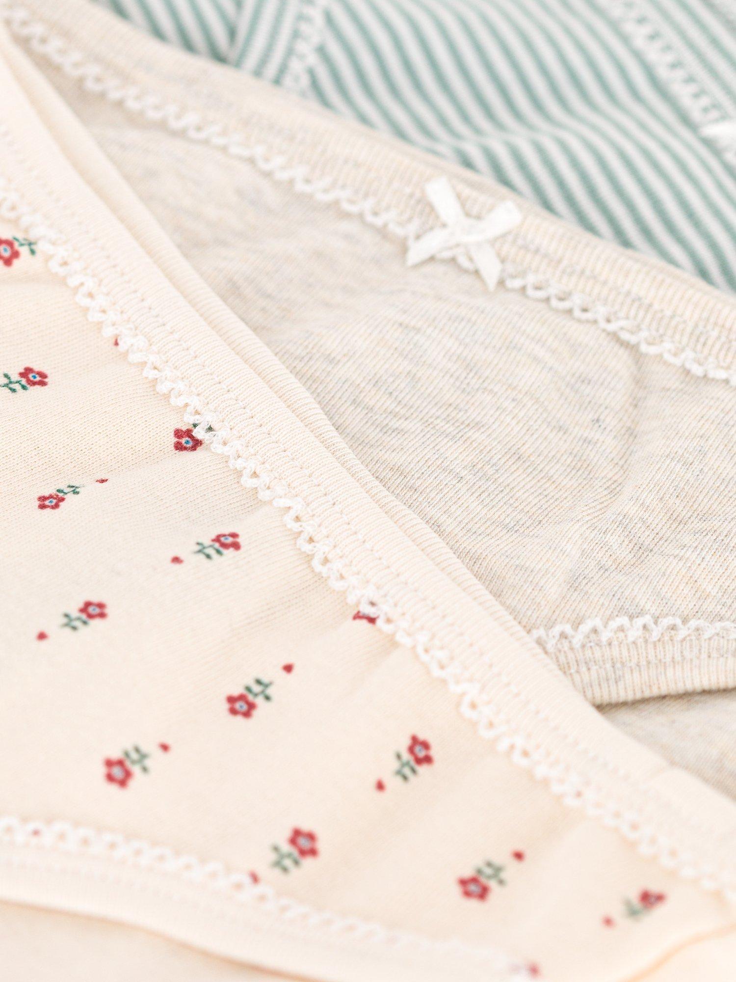 Product image 3 of 3, which shows Petit Bateau Kids' Floral & Stripe Briefs, Pack of 3, Multi, 3Y