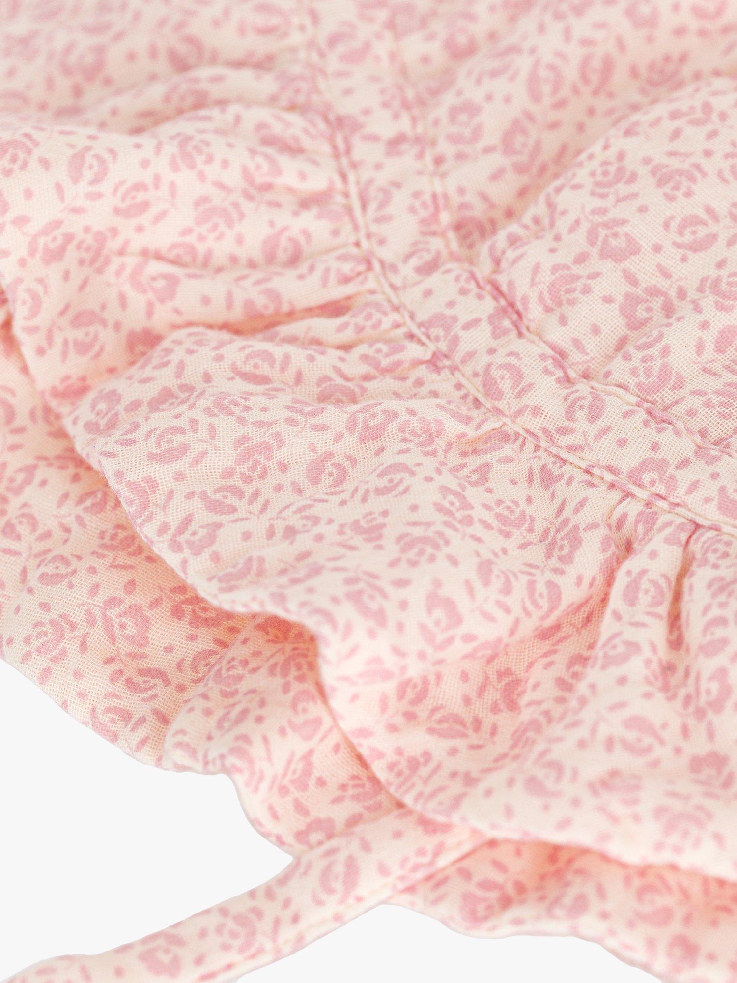 Petit Bateau Baby Floral Print Cotton Gauze Sun Hat, Avalanche/Saline, 3M