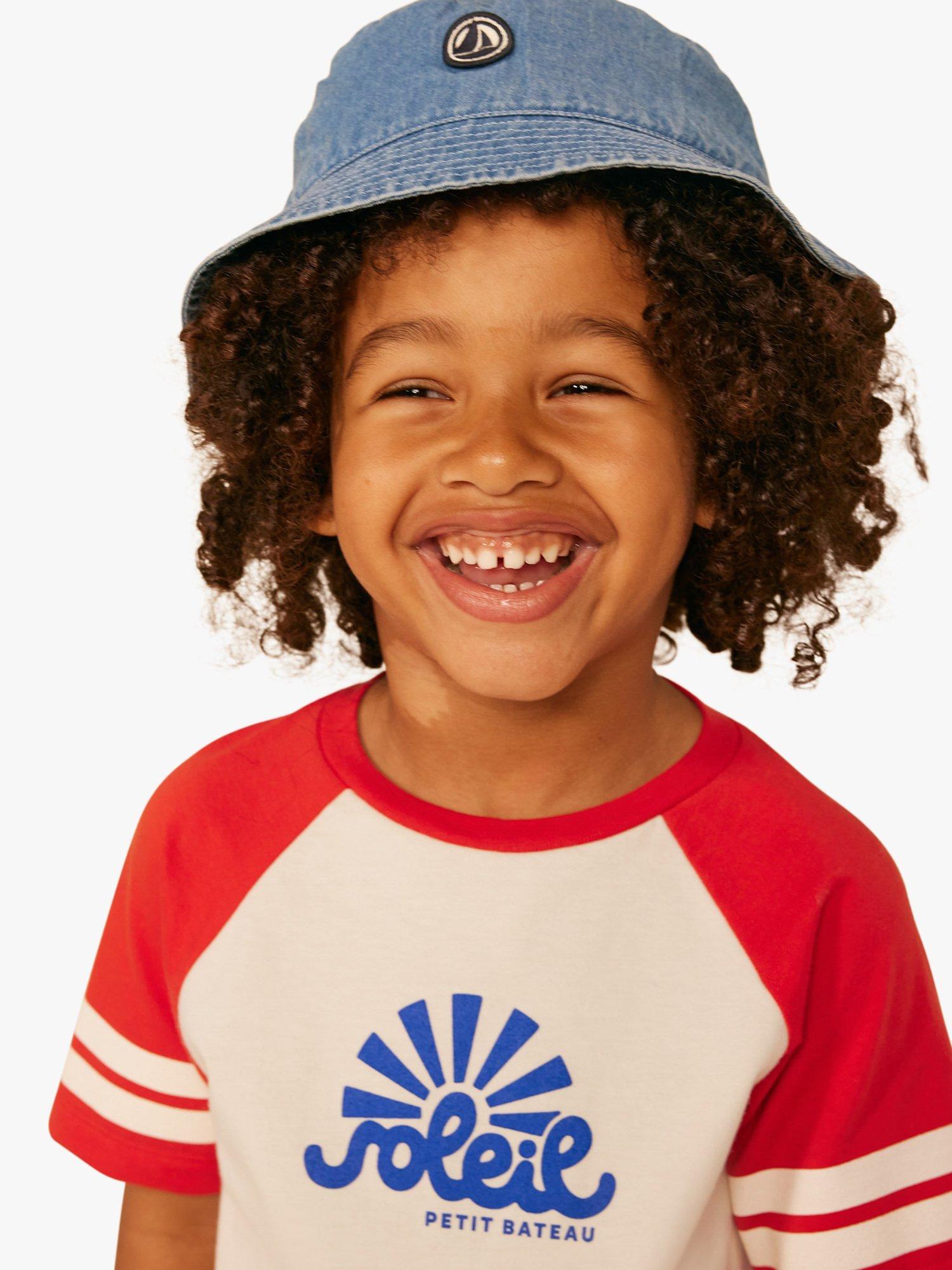 Product image 1 of 4, which shows Petit Bateau Kids' Logo Solid Bucket Hat, Denim Clair, 6-8 years