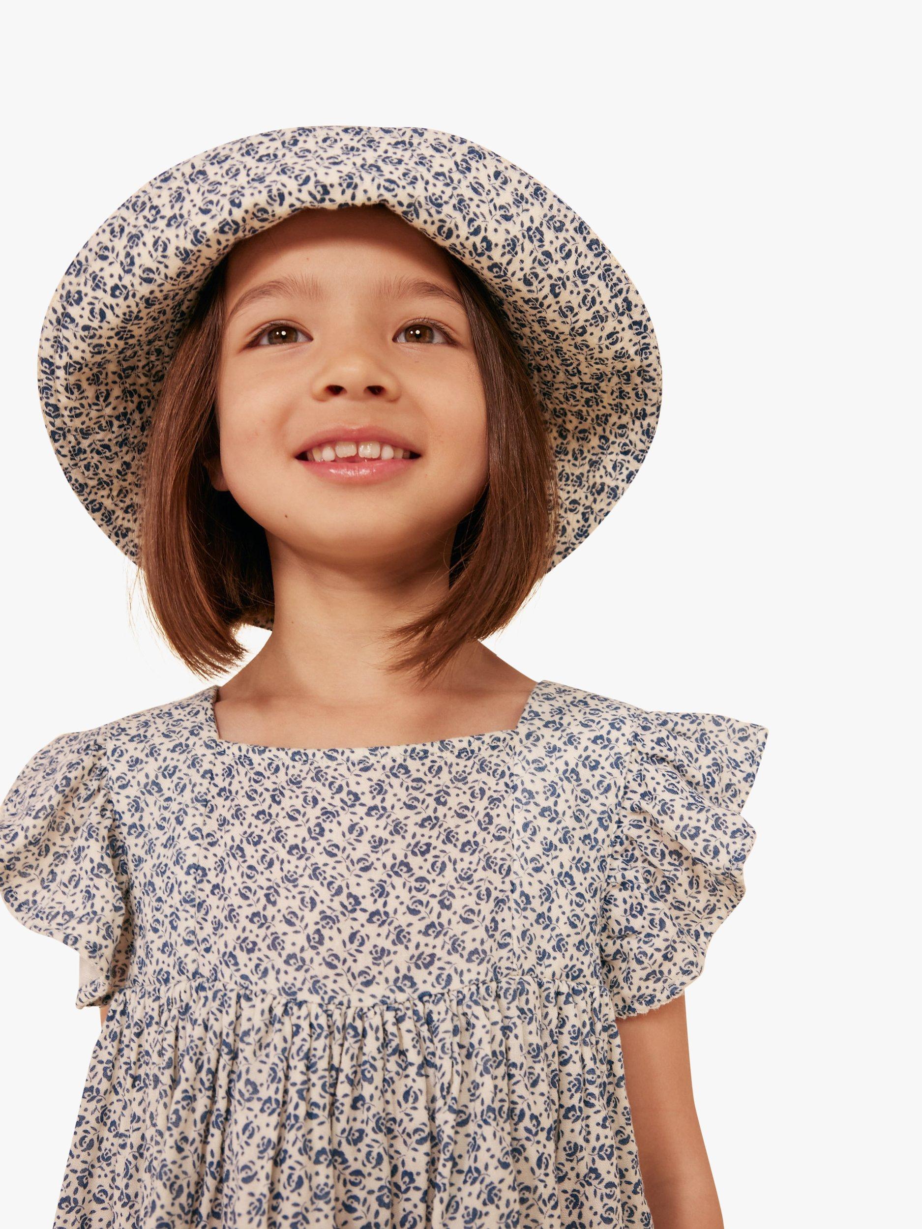 Product image 1 of 5, which shows Petit Bateau Kids' Floral Print Floppy Sun Hat, Avalanche/Incognito, 3-4Y