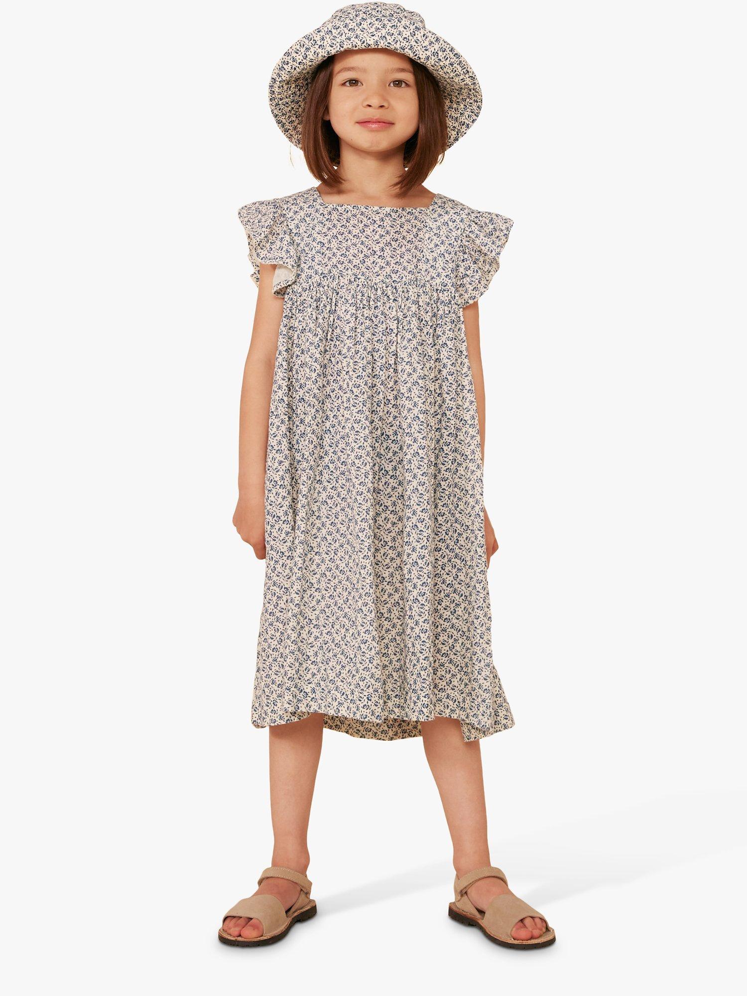 Product image 2 of 5, which shows Petit Bateau Kids' Floral Print Floppy Sun Hat, Avalanche/Incognito, 3-4Y