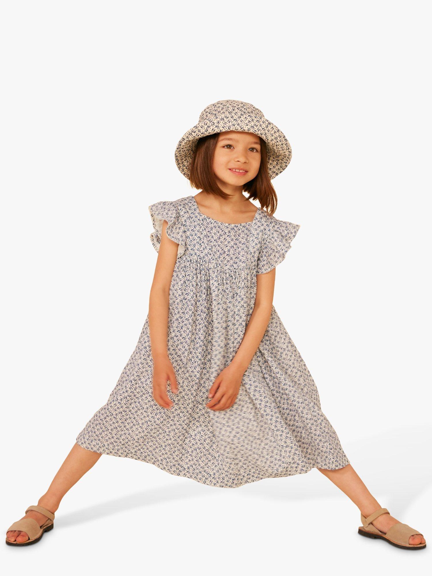 Product image 3 of 5, which shows Petit Bateau Kids' Floral Print Floppy Sun Hat, Avalanche/Incognito, 3-4Y