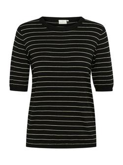 KAFFE Lizza Striped Knit Short Sleeve Top, Black/Feather, Black/Feather