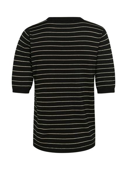KAFFE Lizza Striped Knit Short Sleeve Top, Black/Feather - view 2, Black/Feather