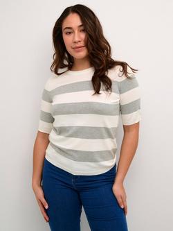 KAFFE Lizza Short Sleeve Striped Knitted Top, Chalk/Greymel