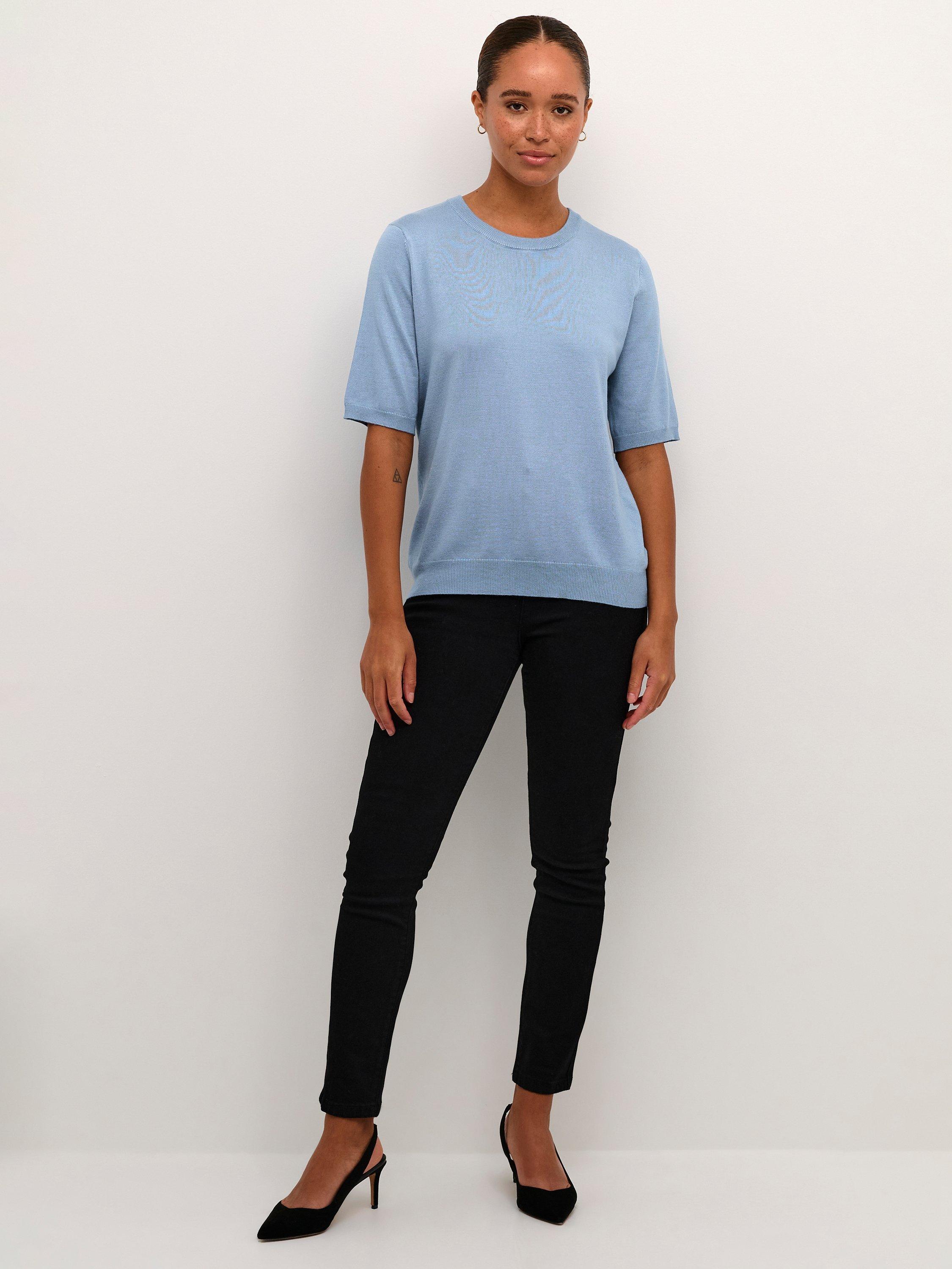 Product image 3 of 6, which shows KAFFE Lizza Short Sleeve Knitted Jumper, Faded Denim, XS