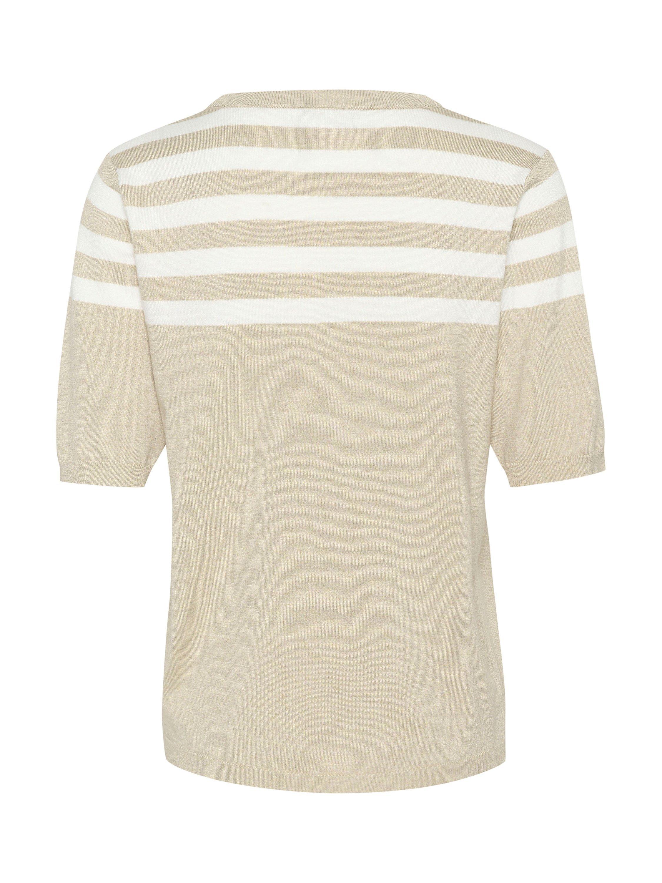 KAFFE Milo Stripe Short Sleeve Jumper, Sand Melange/Chalk, XS