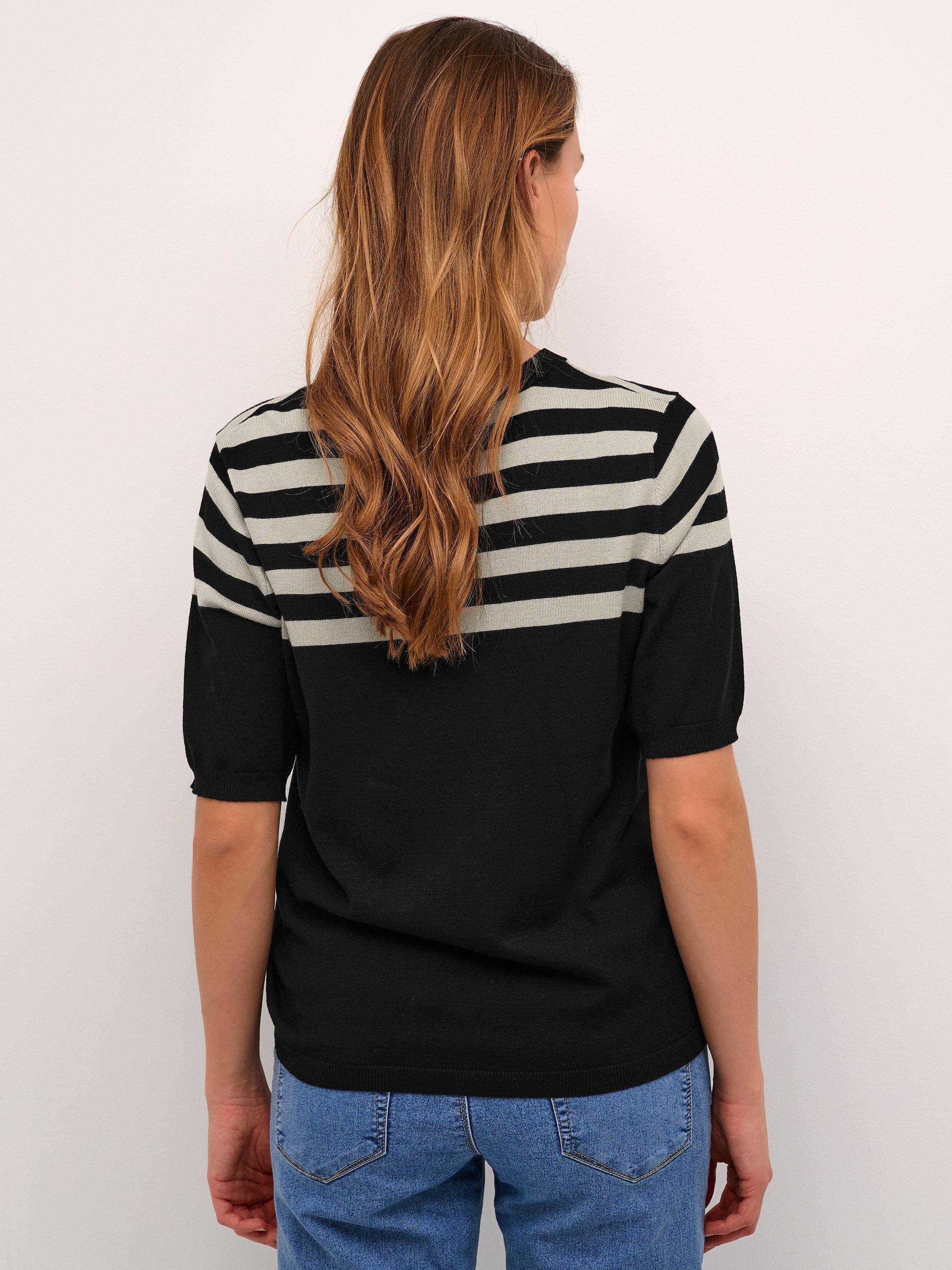 Product image 2 of 6, which shows KAFFE Milo Short Sleeve Knit Top, Black/Feather, S