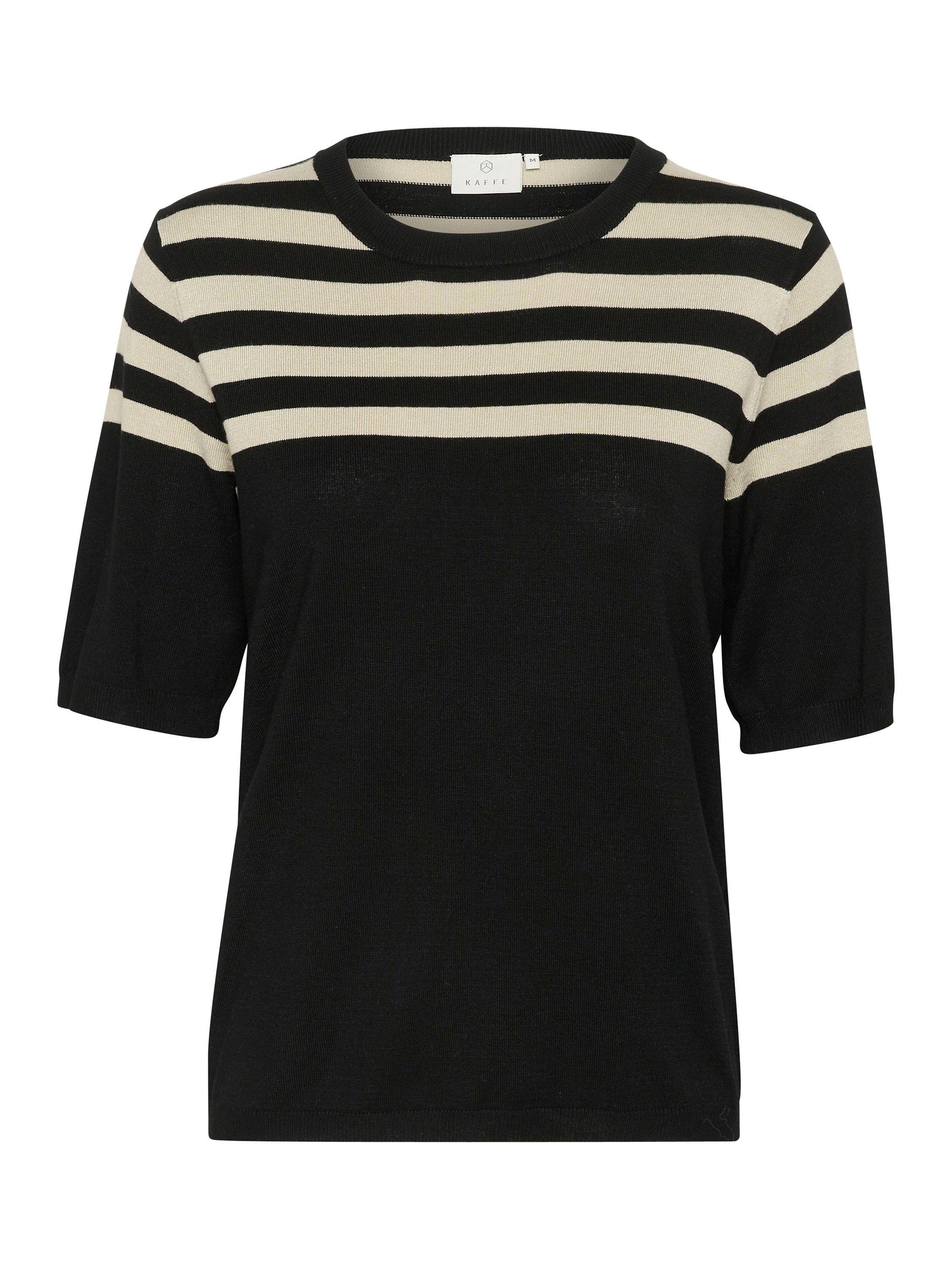 Product image 5 of 6, which shows KAFFE Milo Short Sleeve Knit Top, Black/Feather, S