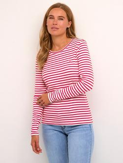 KAFFE Liddy Stripe Long Sleeve T-Shirt, Multi, Chalk / Virtual Pink