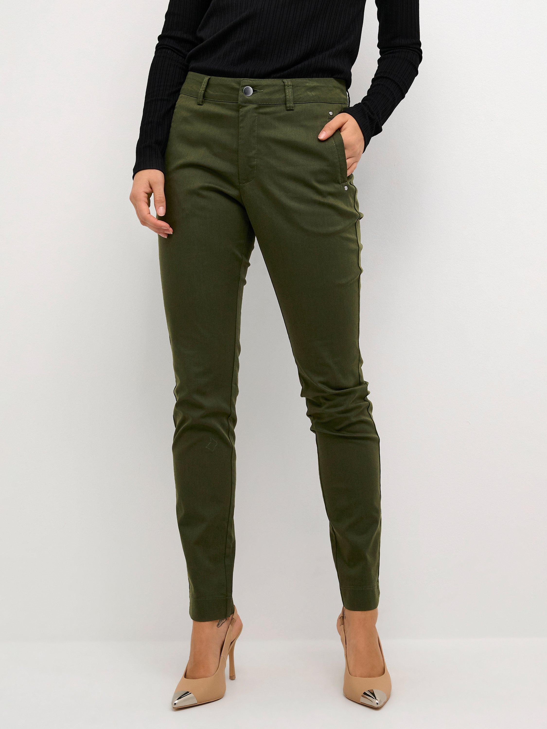 Product image 1 of 6, which shows KAFFE Lea Rivet Trousers, Forest Night, 12