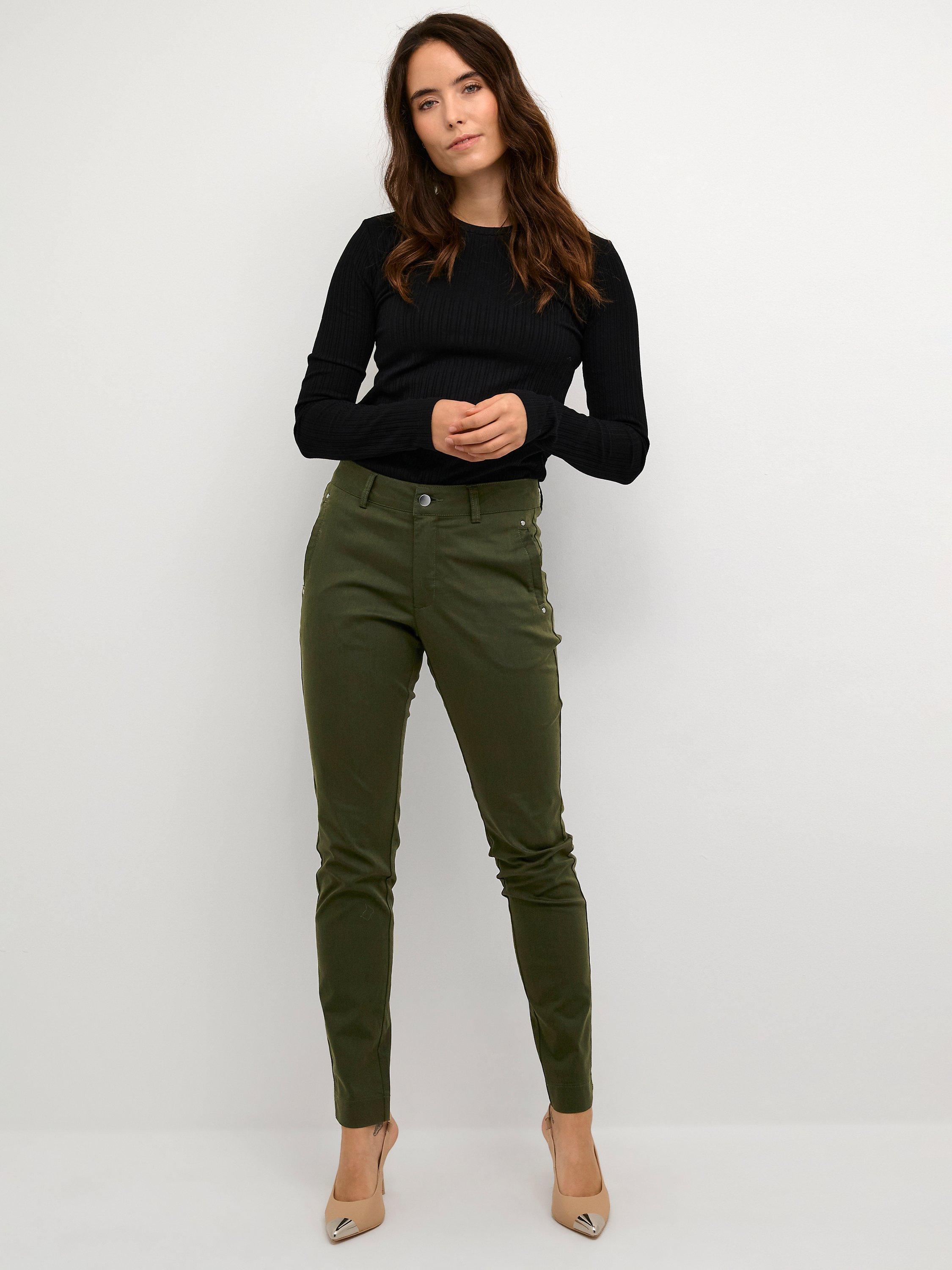 Product image 3 of 6, which shows KAFFE Lea Rivet Trousers, Forest Night, 12
