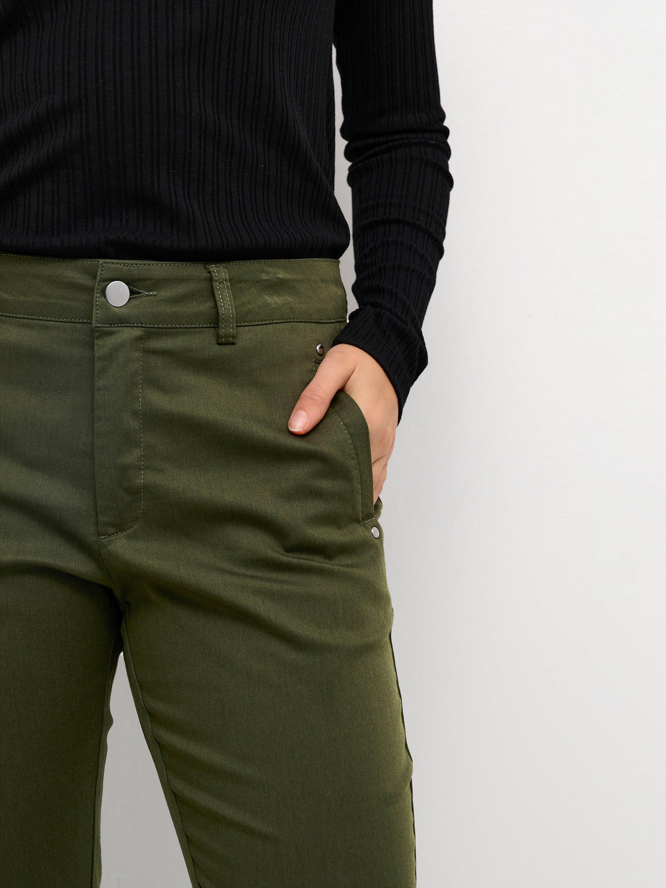 Product image 4 of 6, which shows KAFFE Lea Rivet Trousers, Forest Night, 12