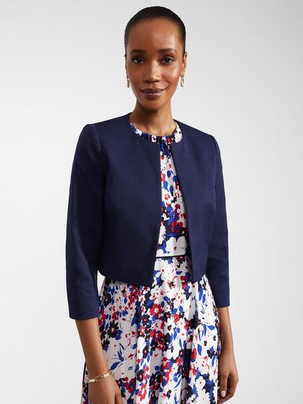 Hobbs Elize Textured Cropped Jacket, Midnight Navy