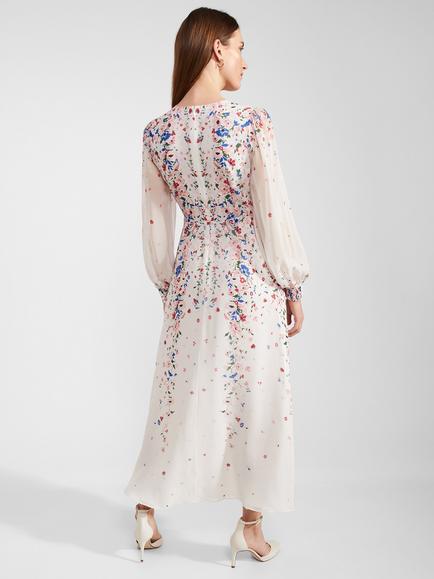 Hobbs Petite Asher Silk Maxi Dress, Ivory/Multi - view 2, Ivory/Multi