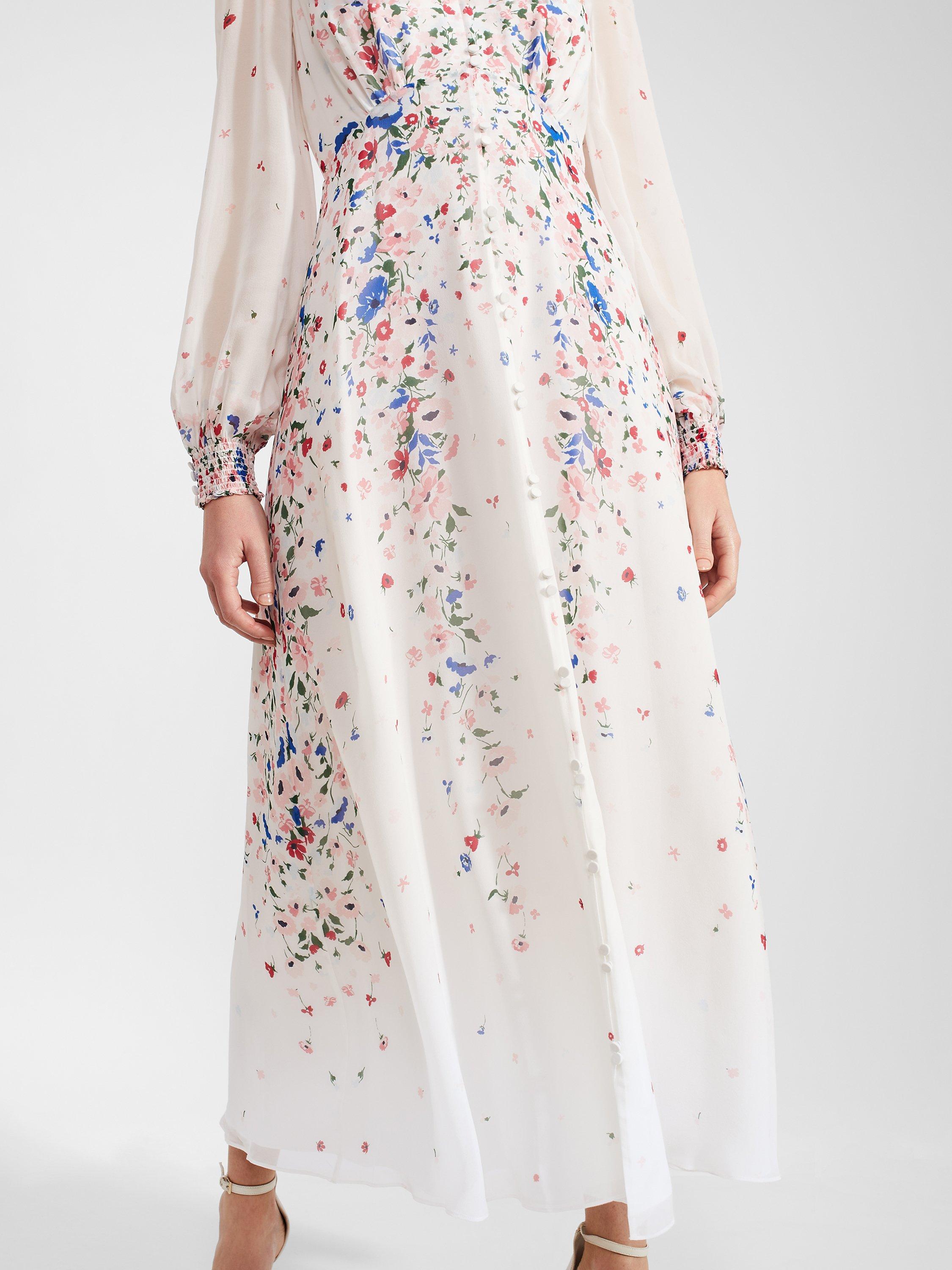 Product image 6 of 8, which shows Hobbs Petite Asher Silk Maxi Dress, Ivory/Multi, 6