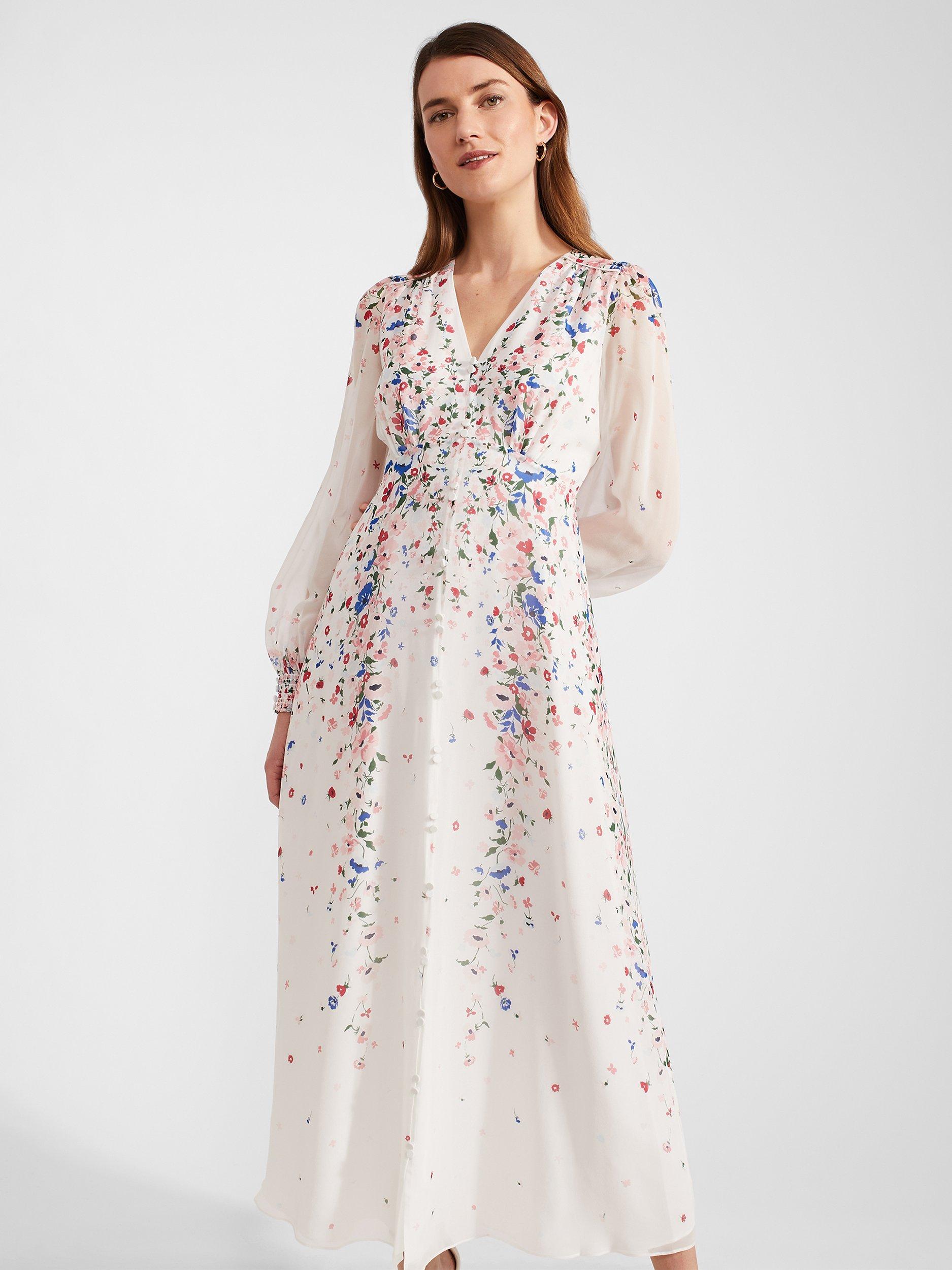 Product image 7 of 8, which shows Hobbs Petite Asher Silk Maxi Dress, Ivory/Multi, 6