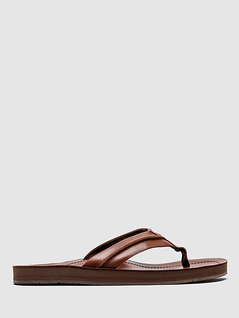 Product image 1 of 11, which shows Rodd & Gunn Piha Leather T-Bar Sandals, Cognac Pull Up, 7