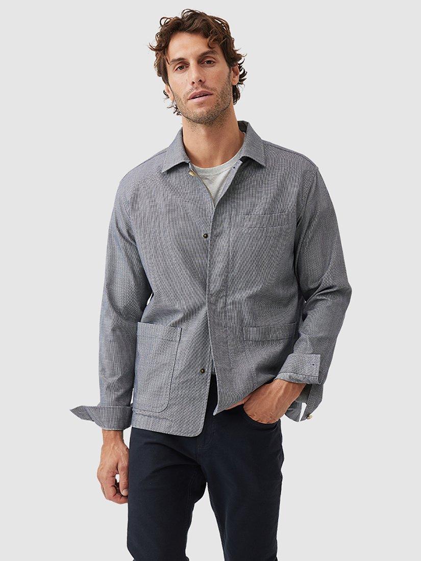 Product image 1 of 5, which shows Rodd & Gunn Claverley Soft Cotton Regular Fit Zip Through Shacket, Indigo, L