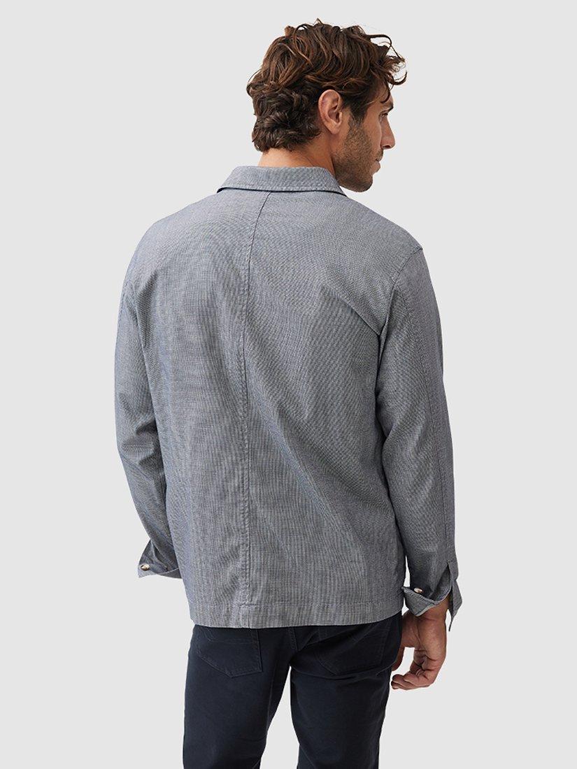 Product image 3 of 5, which shows Rodd & Gunn Claverley Soft Cotton Regular Fit Zip Through Shacket, Indigo, L