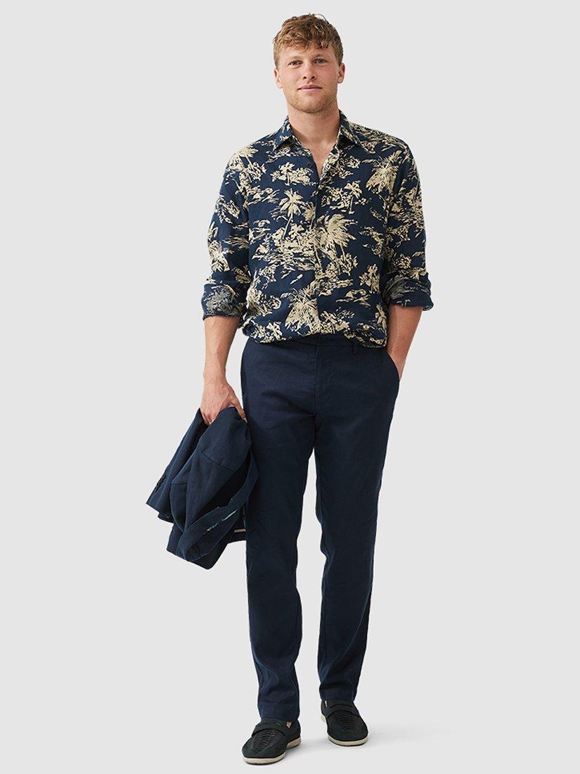 Product image 3 of 5, which shows Rodd & Gunn Livingstone Printed Linen Regular Fit Long Sleeve Shirt, Midnight Sand, XS