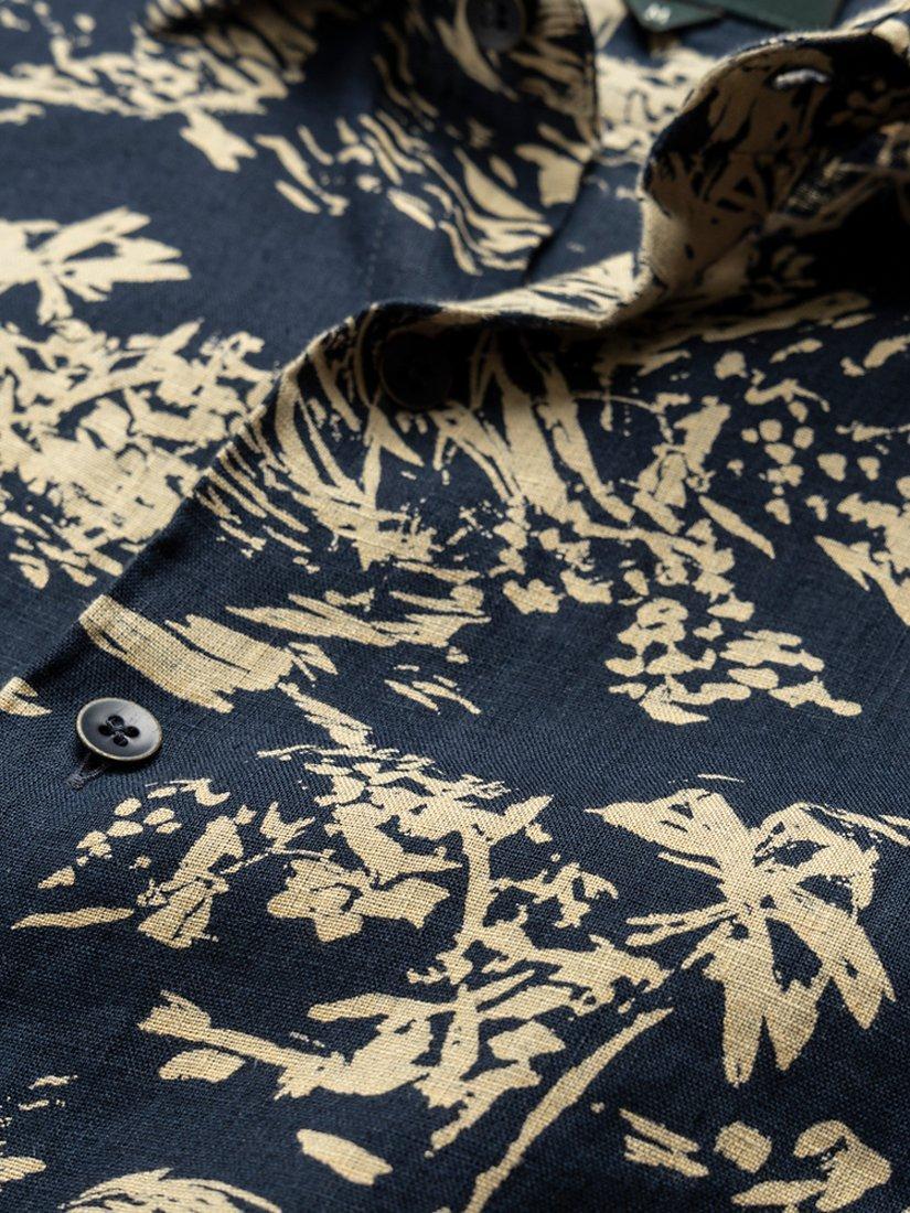 Product image 4 of 5, which shows Rodd & Gunn Livingstone Printed Linen Regular Fit Long Sleeve Shirt, Midnight Sand, XS