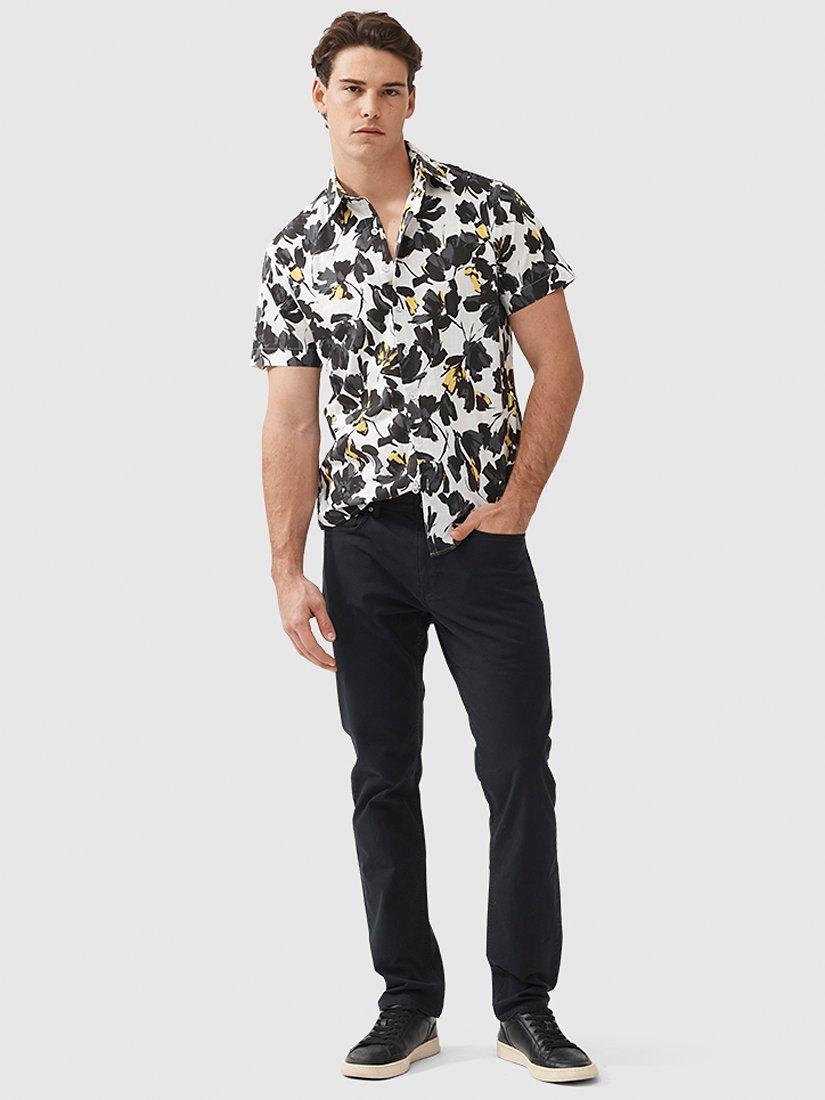 Product image 2 of 4, which shows Rodd & Gunn Newcastle Printed Cotton Slim Fit Short Sleeve Shirt, Charcoal, L