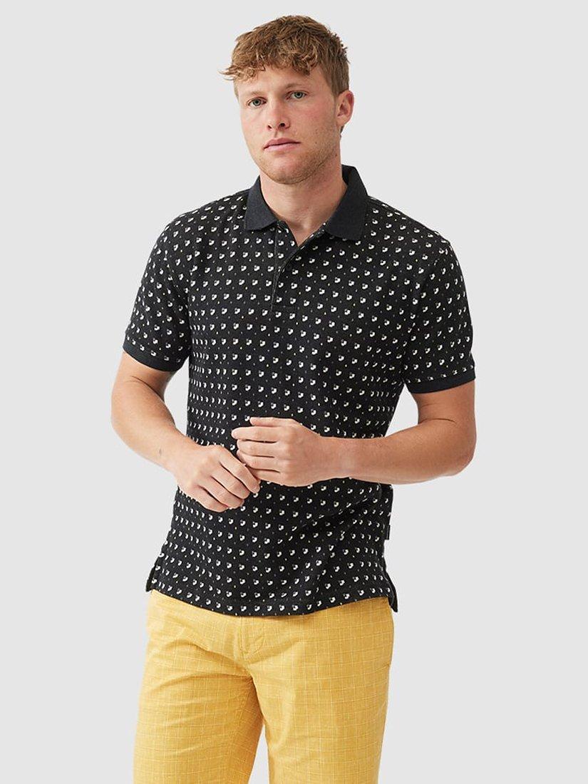 Product image 1 of 3, which shows Rodd & Gunn Five Roads Printed Cotton Slim Fit Short Sleeve Polo, Onyx, XS