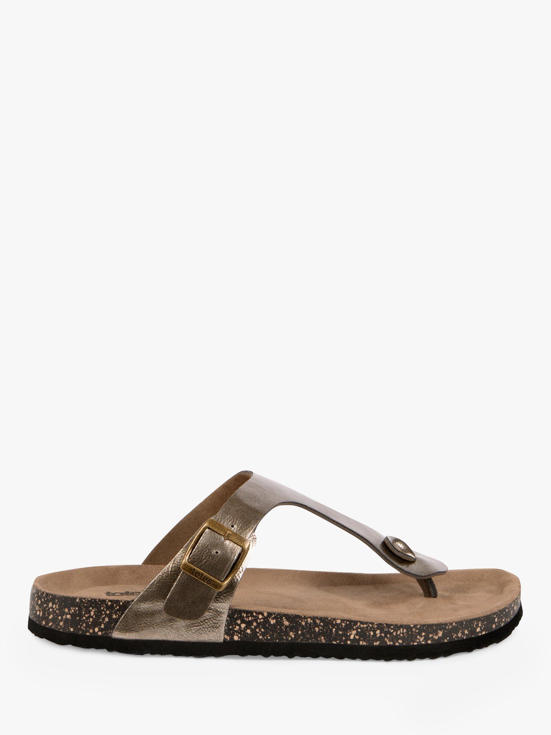Product image 1 of 6, which shows totes Buckle Toe Post Sandals, Gunmetal, 4
