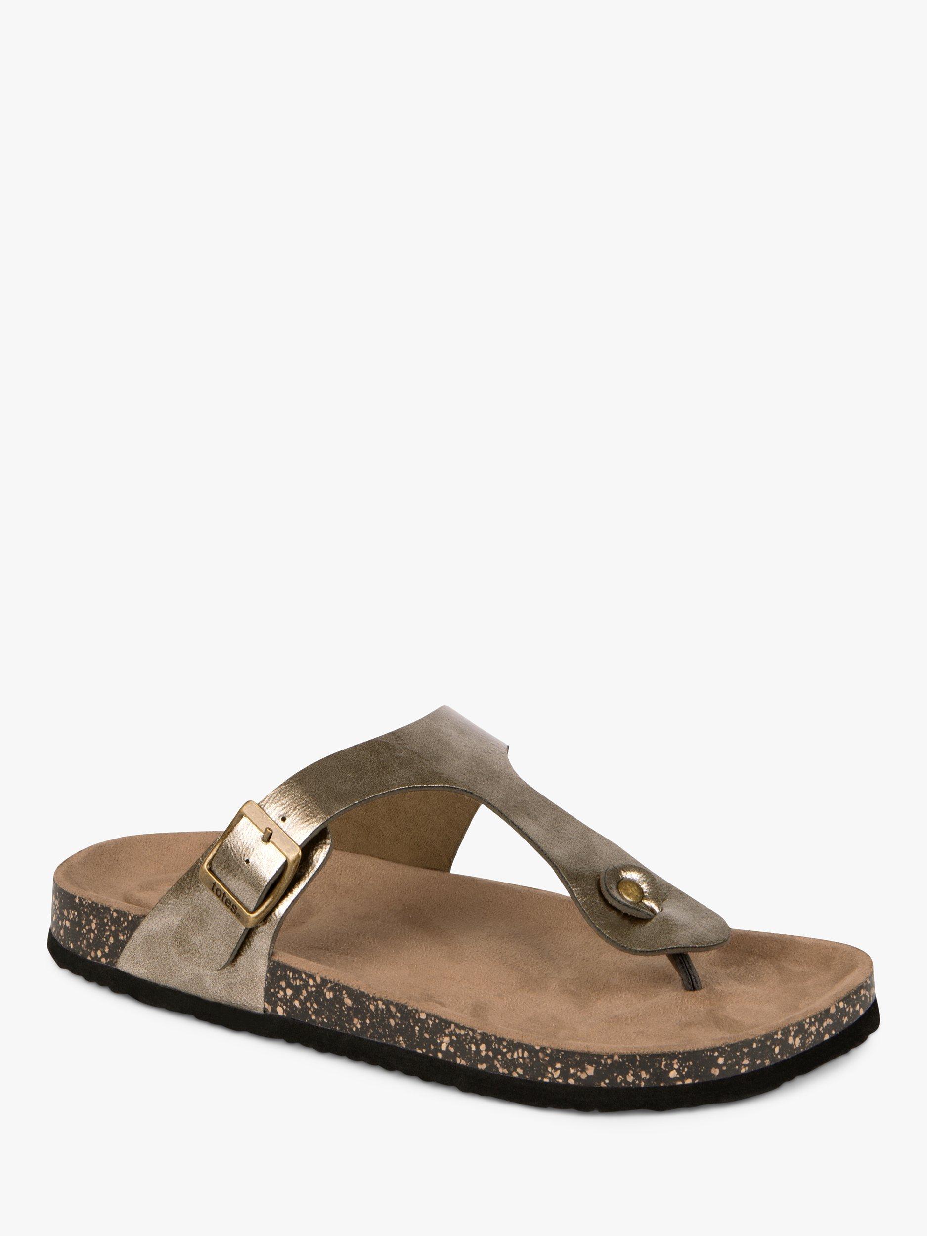 Product image 2 of 6, which shows totes Buckle Toe Post Sandals, Gunmetal, 4