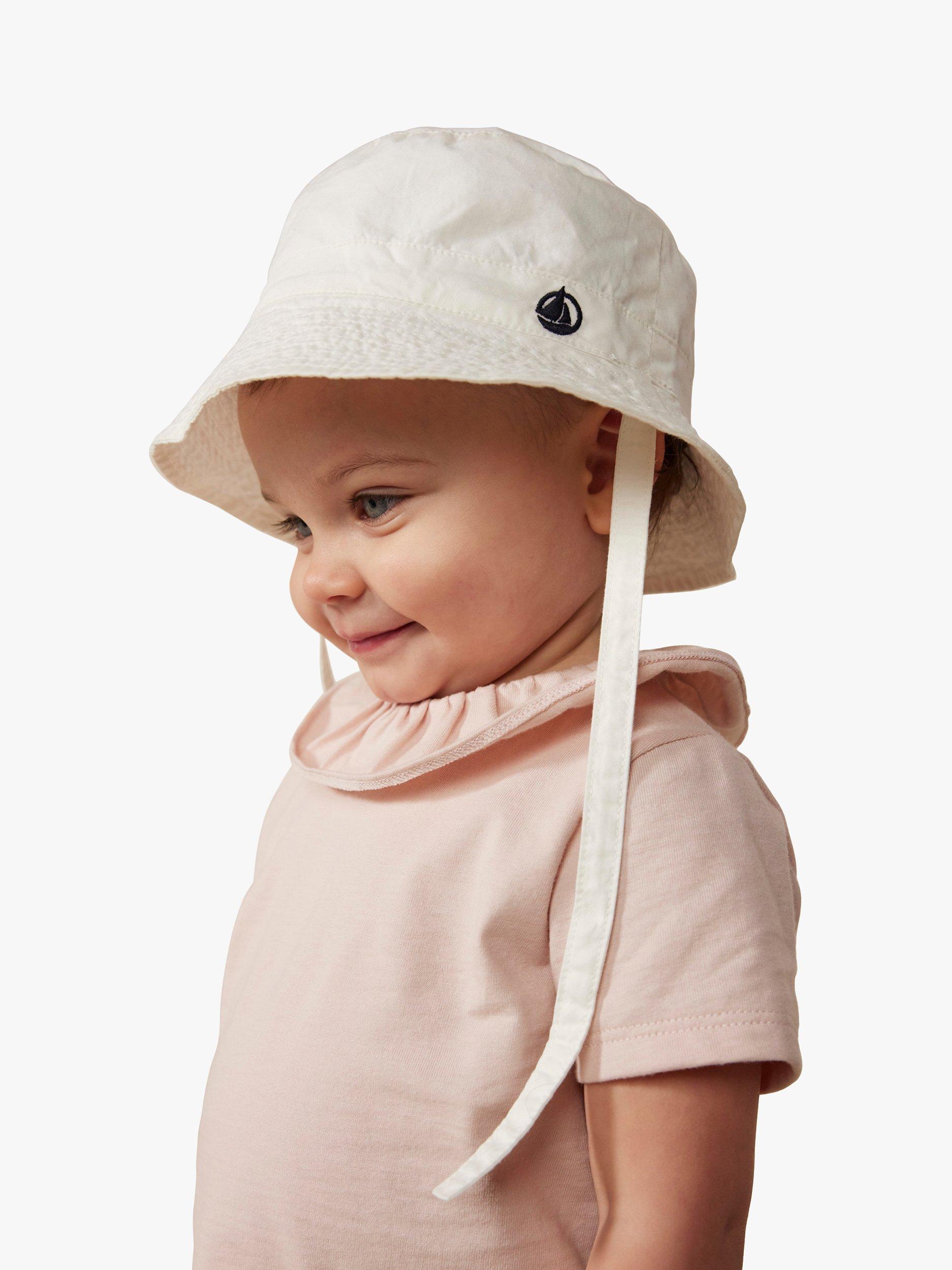 Product image 1 of 4, which shows Petit Bateau Baby Twill Sun Hat, Marshmallow, 3-6 months