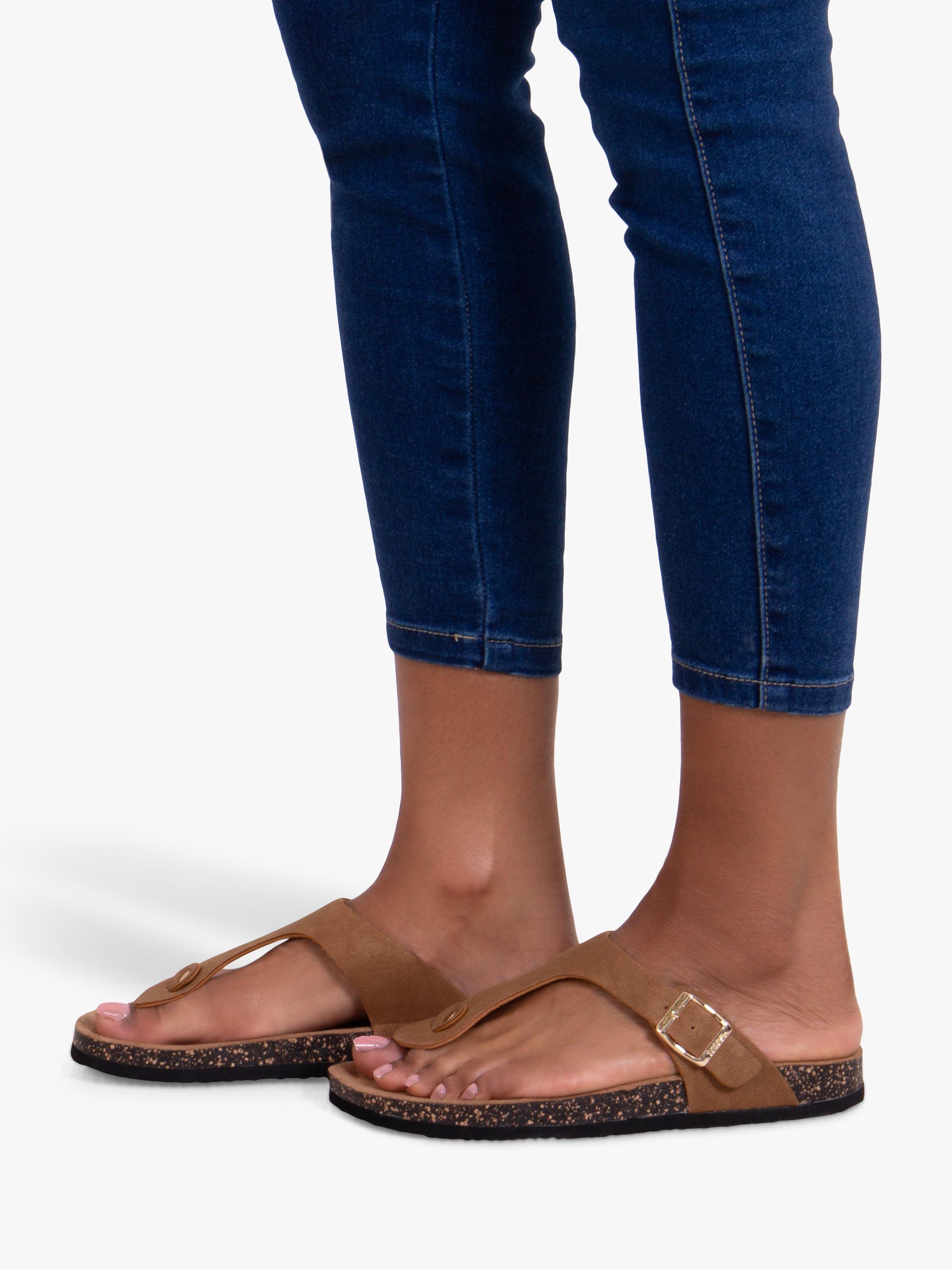 Product image 6 of 6, which shows totes Buckle Toe Post Sandals, Tan, 4