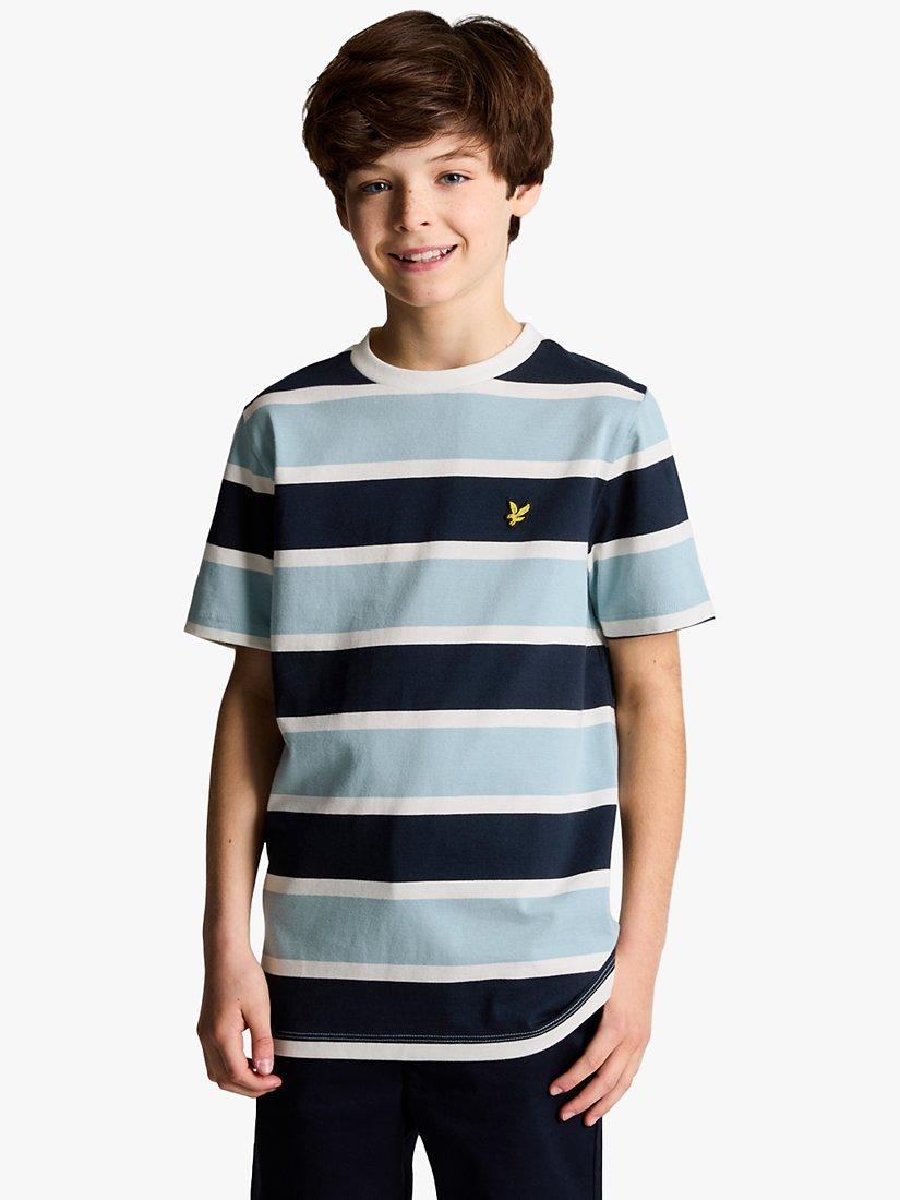 Product image 1 of 3, which shows Lyle & Scott Kids' Stripe T-Shirt, Slate Blue/Multi, 7-8 years