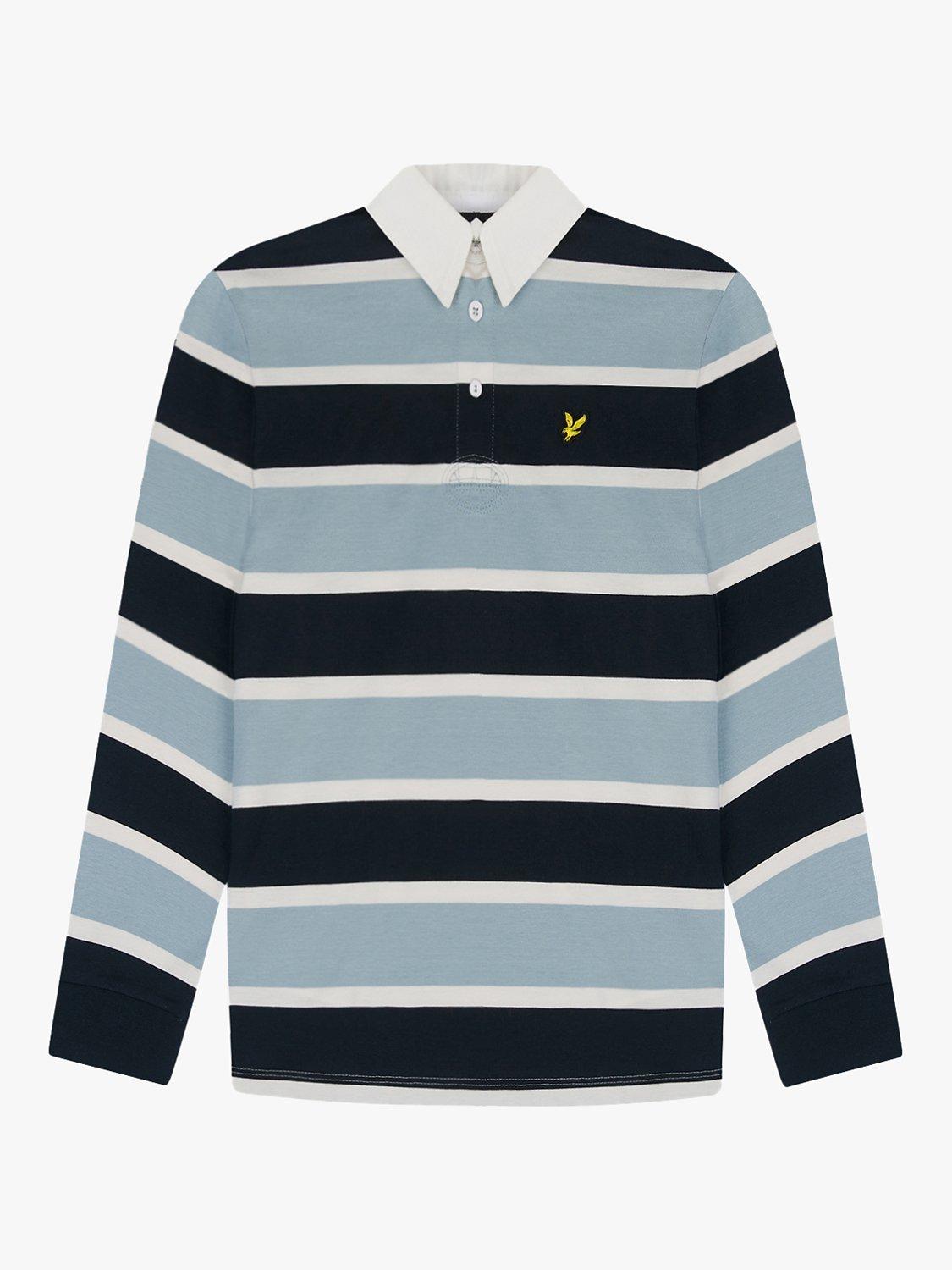 Product image 1 of 1, which shows Lyle & Scott Kids' Striped Rugby Shirt, Slate Blue/Multi, 7-8 years