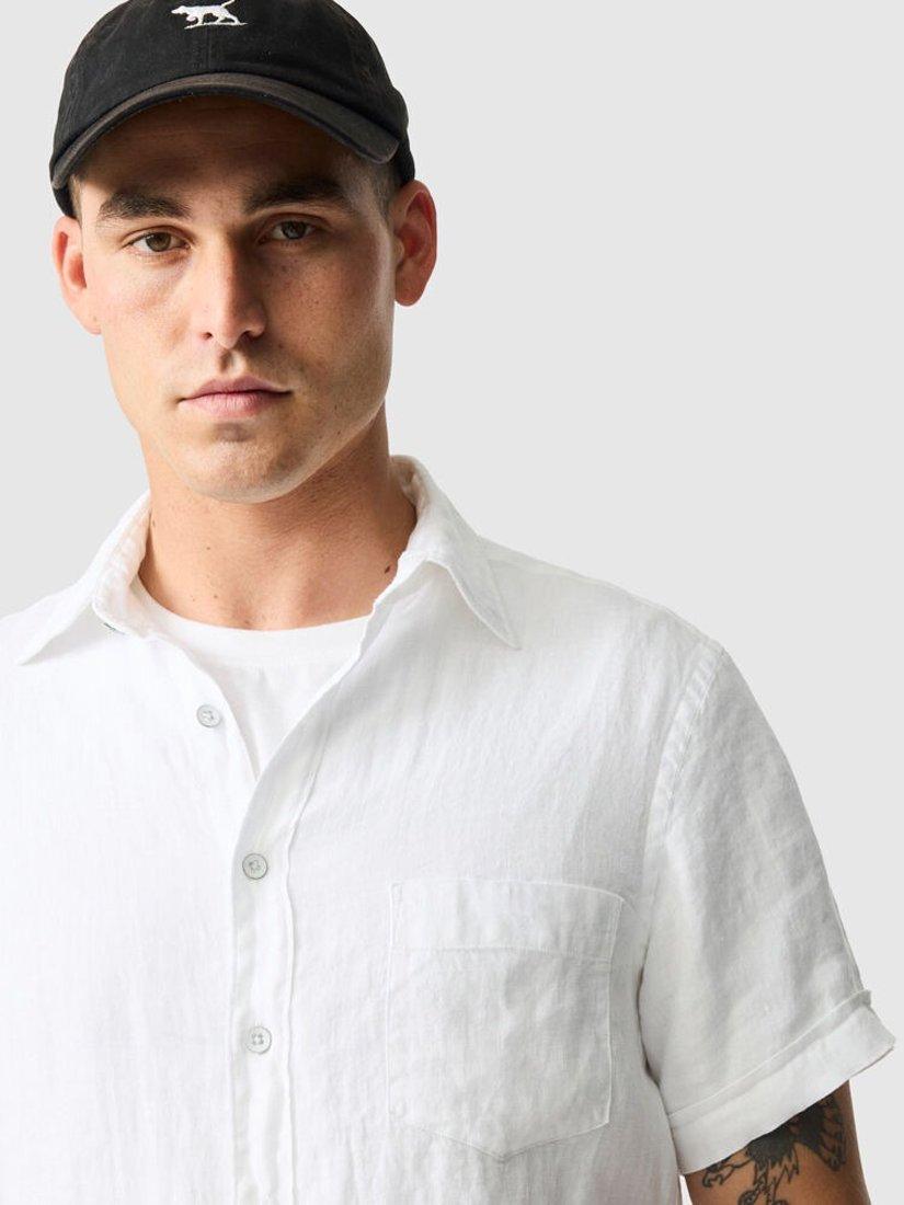 Product image 4 of 6, which shows Rodd & Gunn Palm Beach Linen Slim Fit Short Sleeve Shirt, Snow, XS