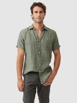 Rodd & Gunn Palm Beach Linen Slim Fit Short Sleeve Shirt, Kelp