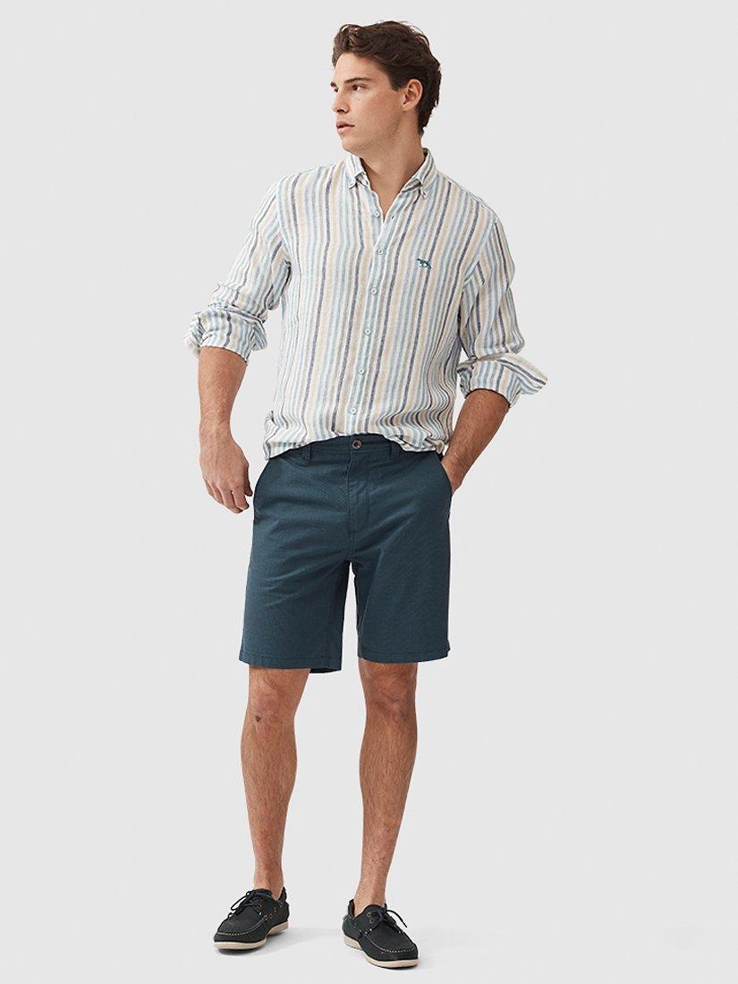 Product image 2 of 5, which shows Rodd & Gunn Gimmerburn Linen Slim Fit Long Sleeve Stripe Shirt, Washed Teal, L