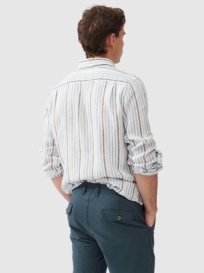Product image 3 of 5, which shows Rodd & Gunn Gimmerburn Linen Slim Fit Long Sleeve Stripe Shirt, Washed Teal, L