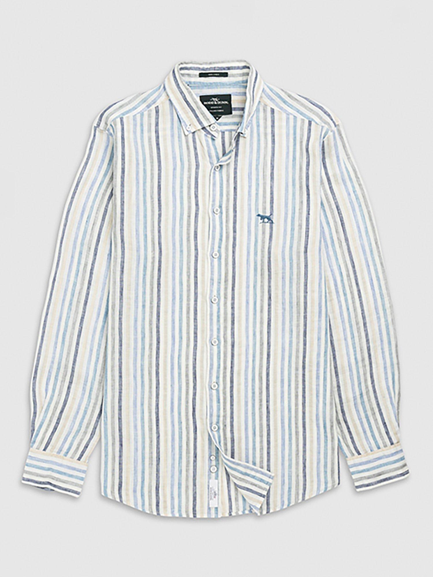 Product image 4 of 5, which shows Rodd & Gunn Gimmerburn Linen Slim Fit Long Sleeve Stripe Shirt, Washed Teal, L