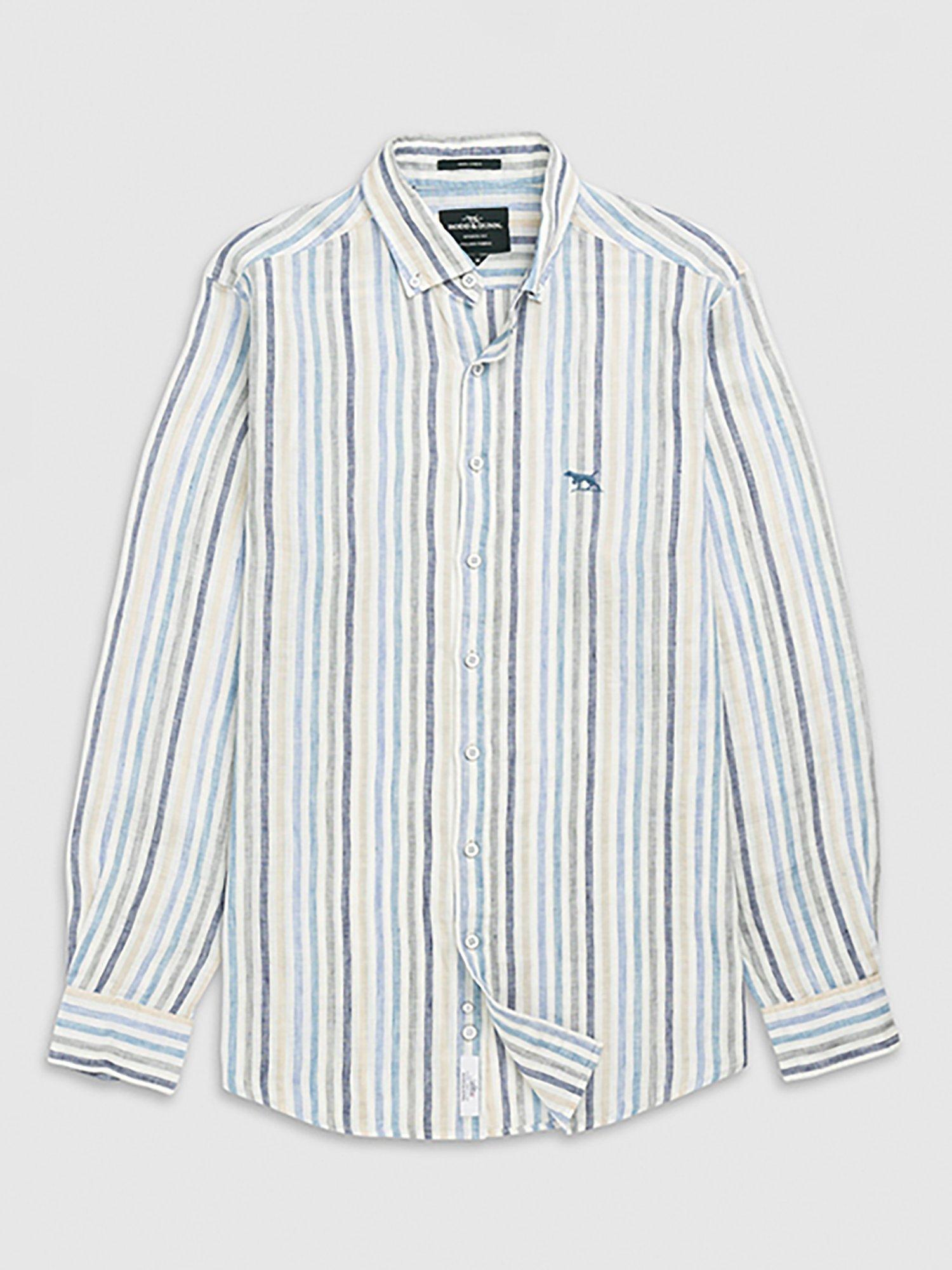 Rodd & Gunn Gimmerburn Linen Slim Fit Long Sleeve Stripe Shirt, Washed Teal, L