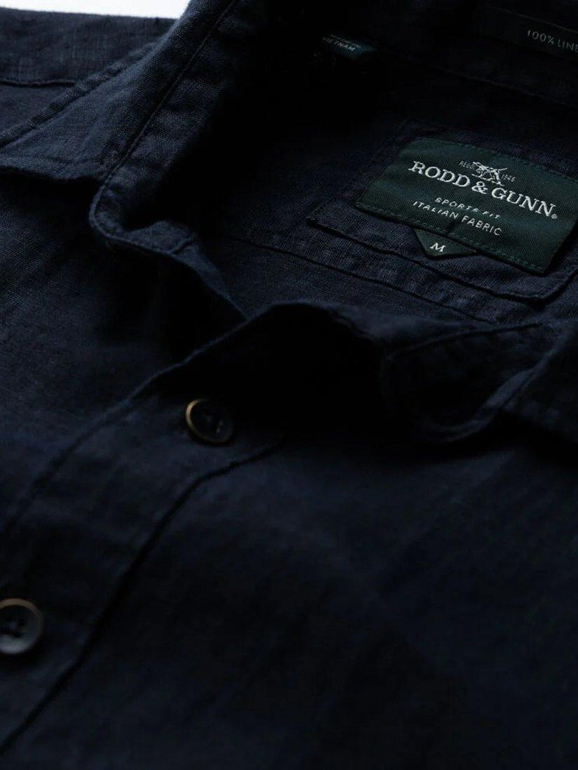 Product image 6 of 6, which shows Rodd & Gunn Palm Beach Linen Slim Fit Short Sleeve Shirt, Midnight, XS